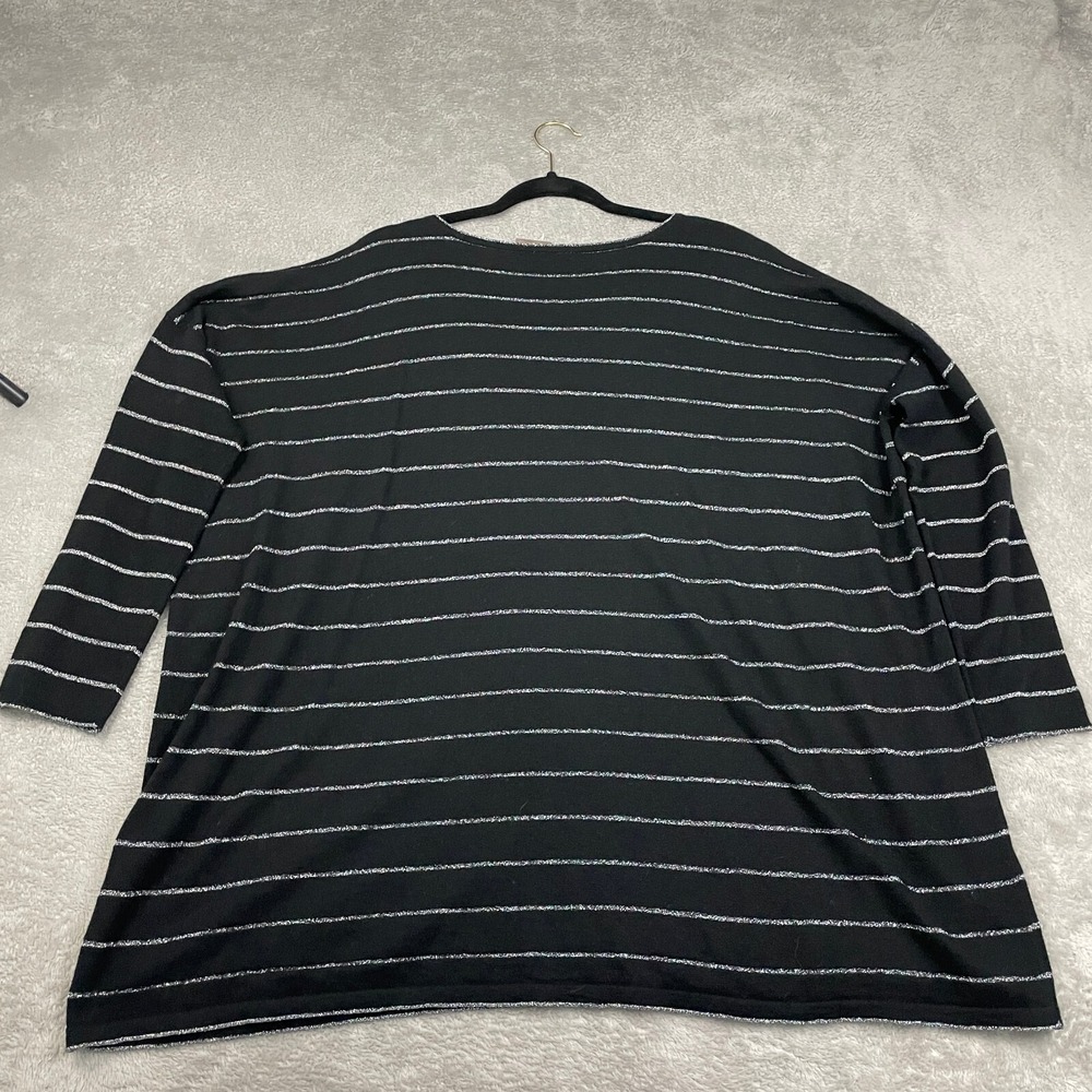 J. Jill Wool Blend Tunic Top Women L Black Silver Striped Angora 3/4 Sleeve Boxy - Picture 2 of 16